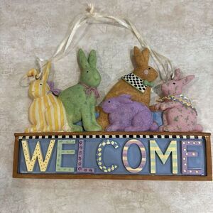 Adorable Rustic Resin Bunny Rabbit Welcome Sign‎ 8.25x6"